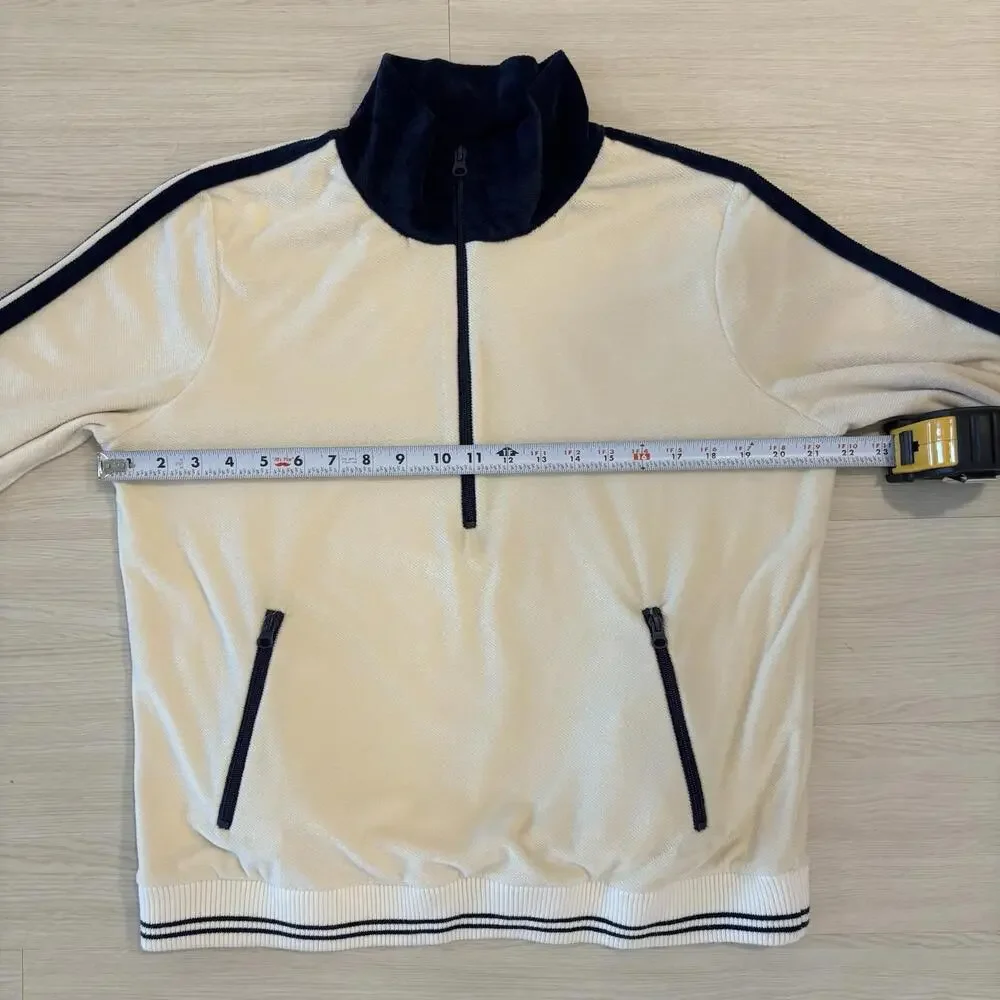 Faherty Richie Velour Velvet Cream & Navy Blue Quarter Zip Women’s Size Large - Picture 6 of 7